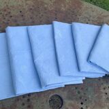 6 grandes serviettes en coton damassées teintées bleues, vintage