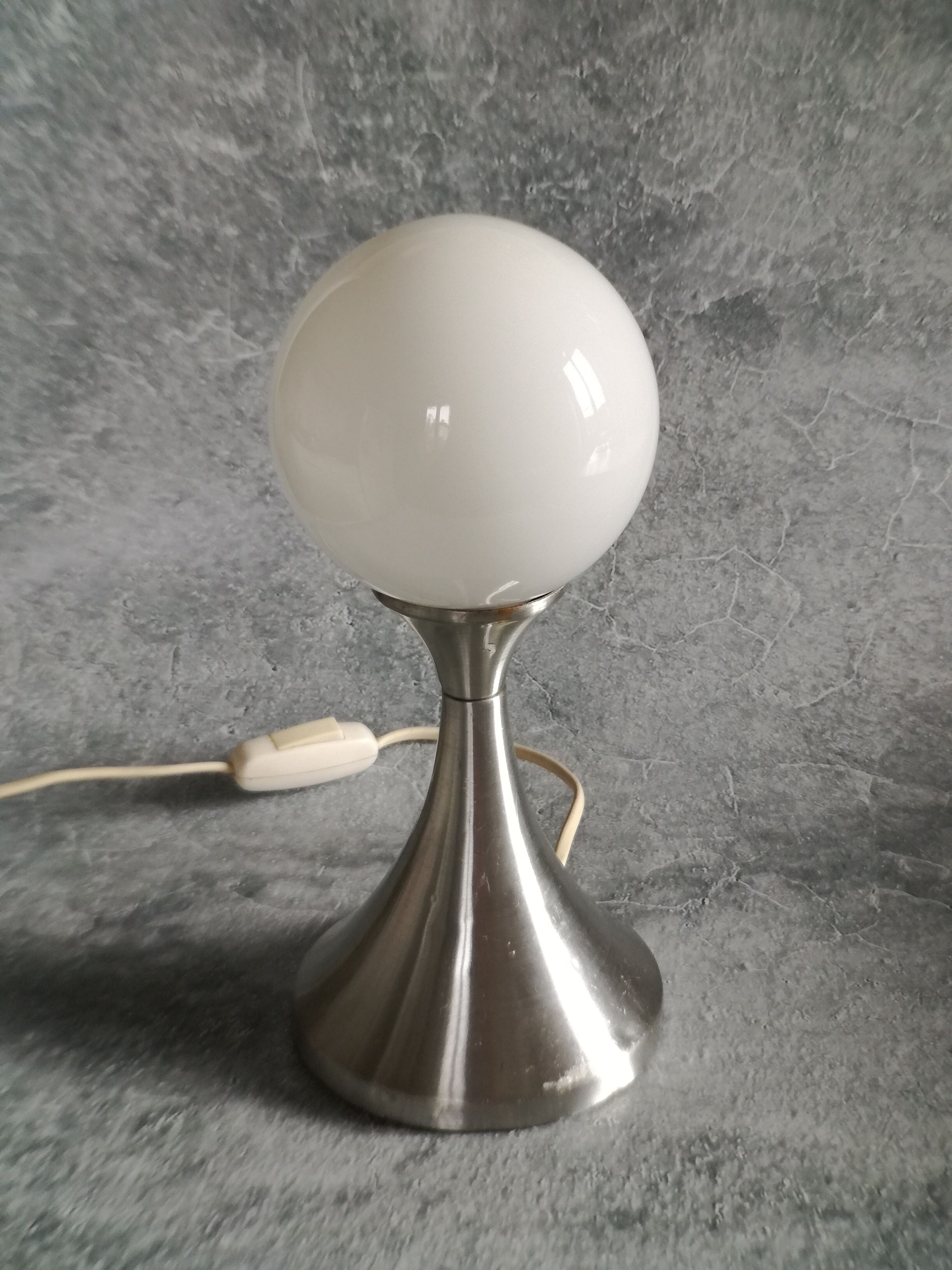 Brushed stainless steel and glass lamp from the 70s