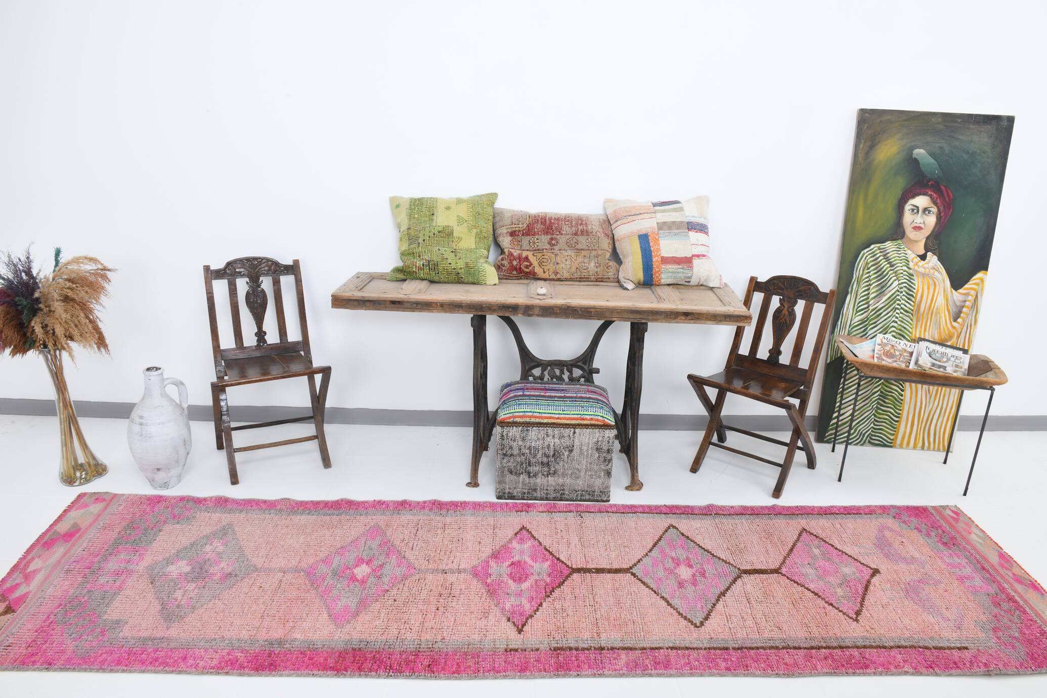 3x12 Rug For Hallway Soft Pink Vintage Runner Rug, 92x355Cm SK 18192