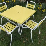 set of table and 4 chairs for garden or terrace in painted metal