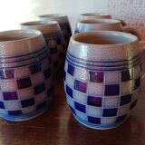 Lot 6 chopes - Grès d'Alsace - Damier bleu cobalt - Betschdorf V. SHMITTER