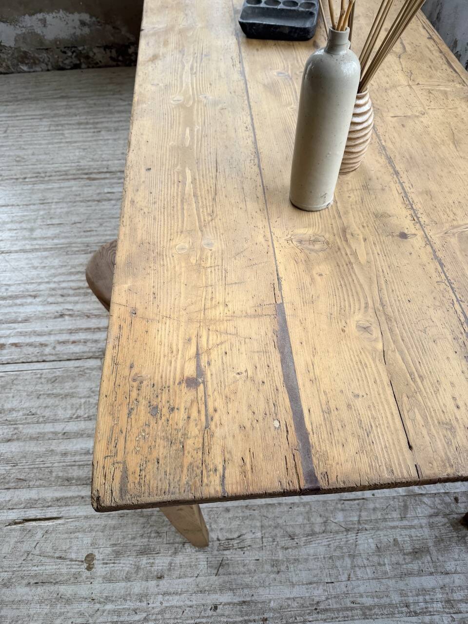 Pine and oak farmhouse table with multiple drawers, communal type, 240cm.