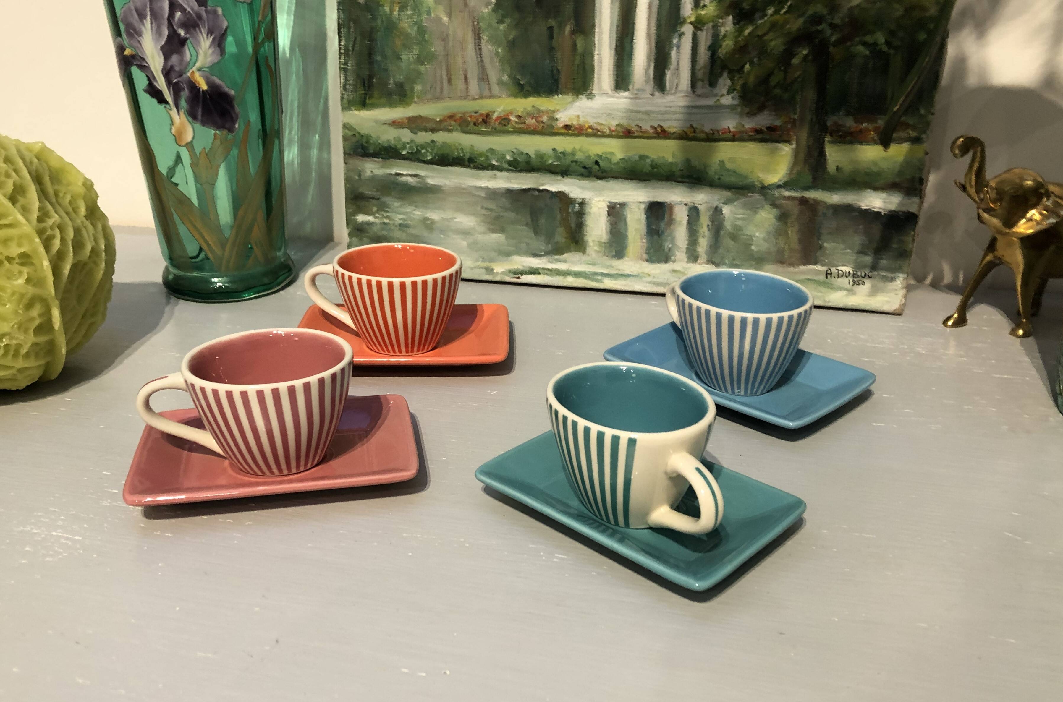 4 vintage ceramic coffee cups produced by lbvyr circa