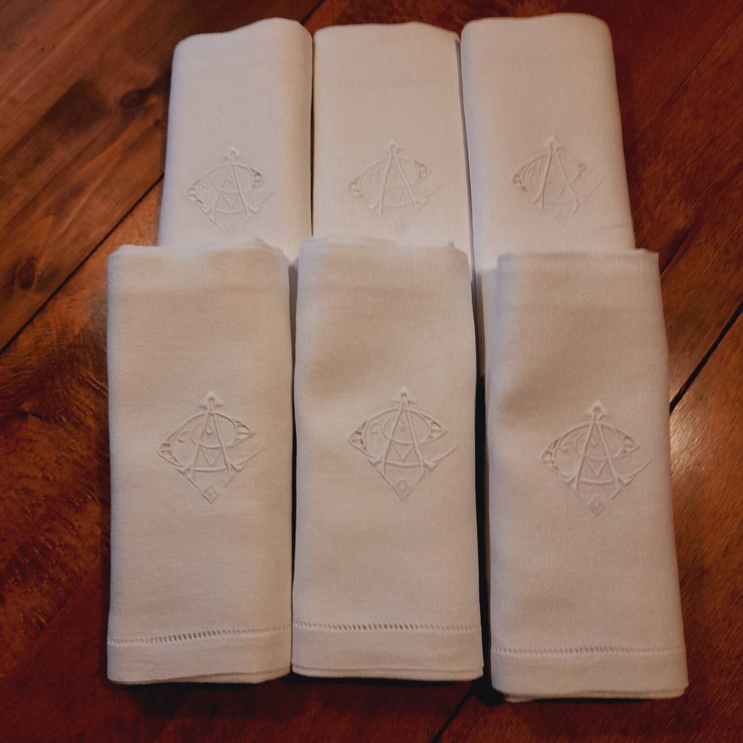 6 Napkins early 20th century AC monogram