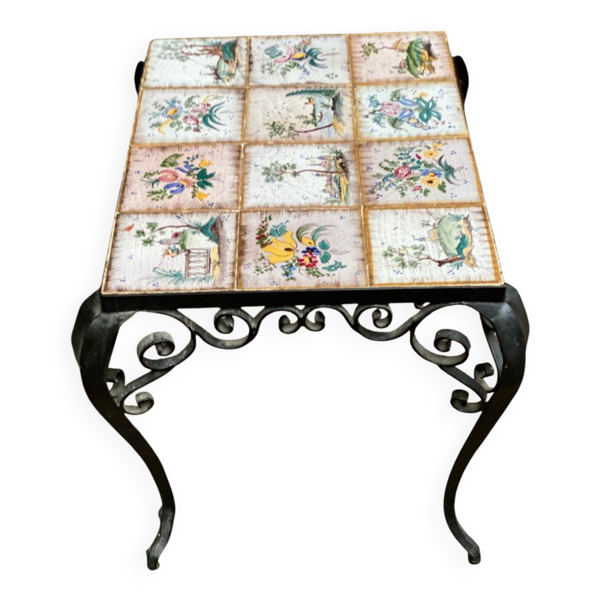 1960s ceramic coffee table, black and beige steel