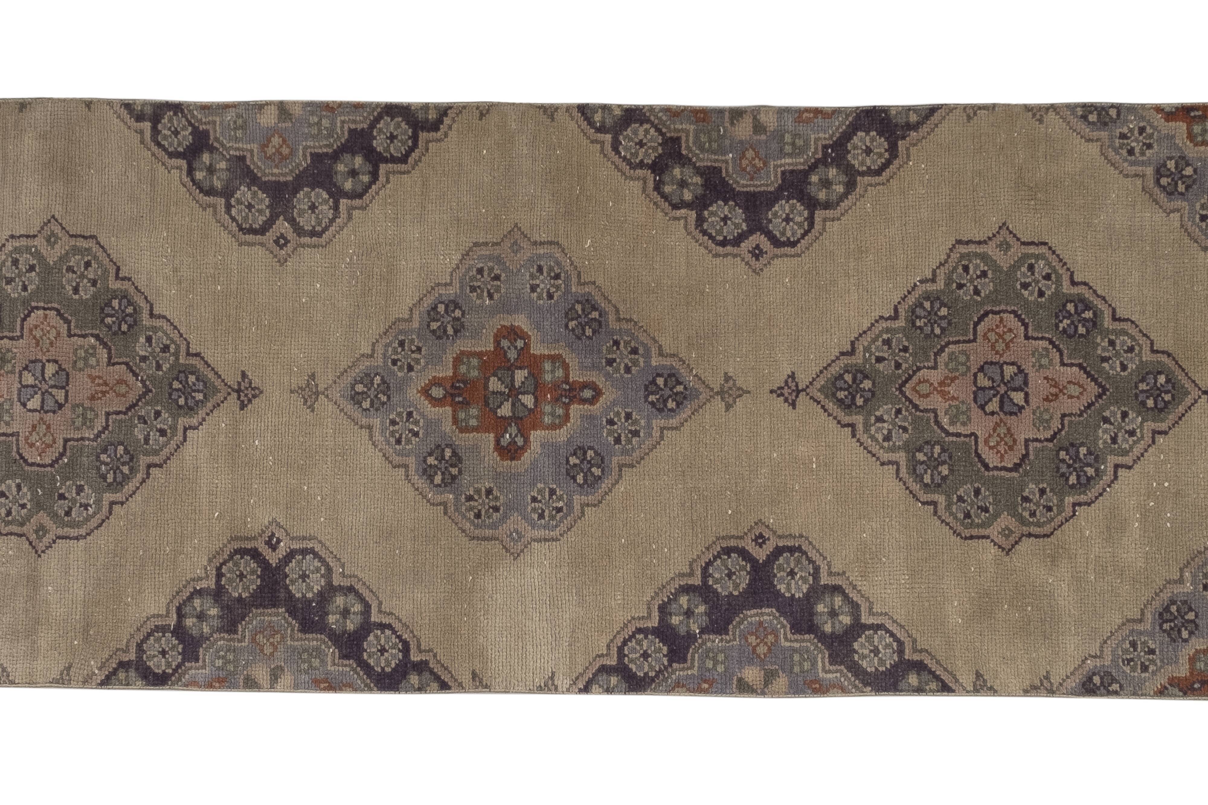 Oushak runner turkish hand knotted distressed rug 2'6" x 11'5"
