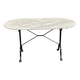 Oval bistro table in marble and petrol black steel, seats 4, 140cm
