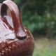 Superb vintage Digoin Sarreguemines pitcher in brown enamelled ceramic