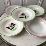 Lot of 5 hollow plates digoin sarreguemines model "rustic" and "casino" 50s