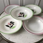 Lot of 5 hollow plates digoin sarreguemines model "rustic" and "casino" 50s