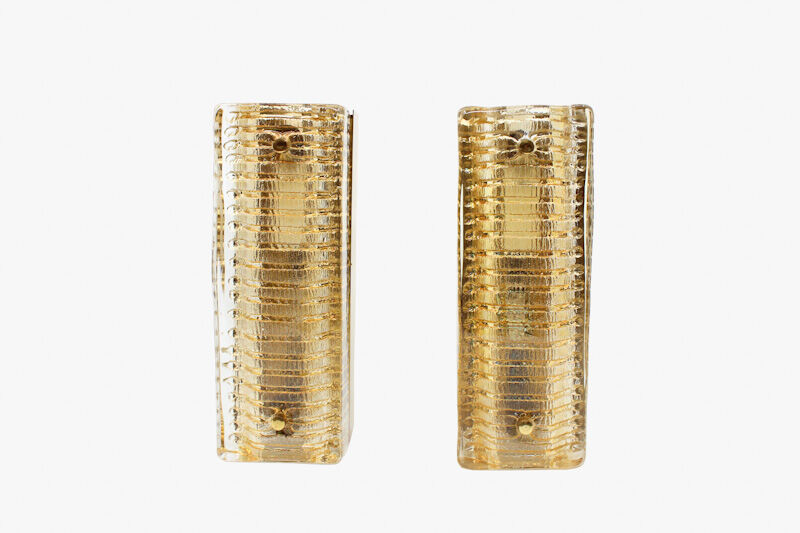 Pair of wall glass & brass Designer: ' Carl Fagerlund
