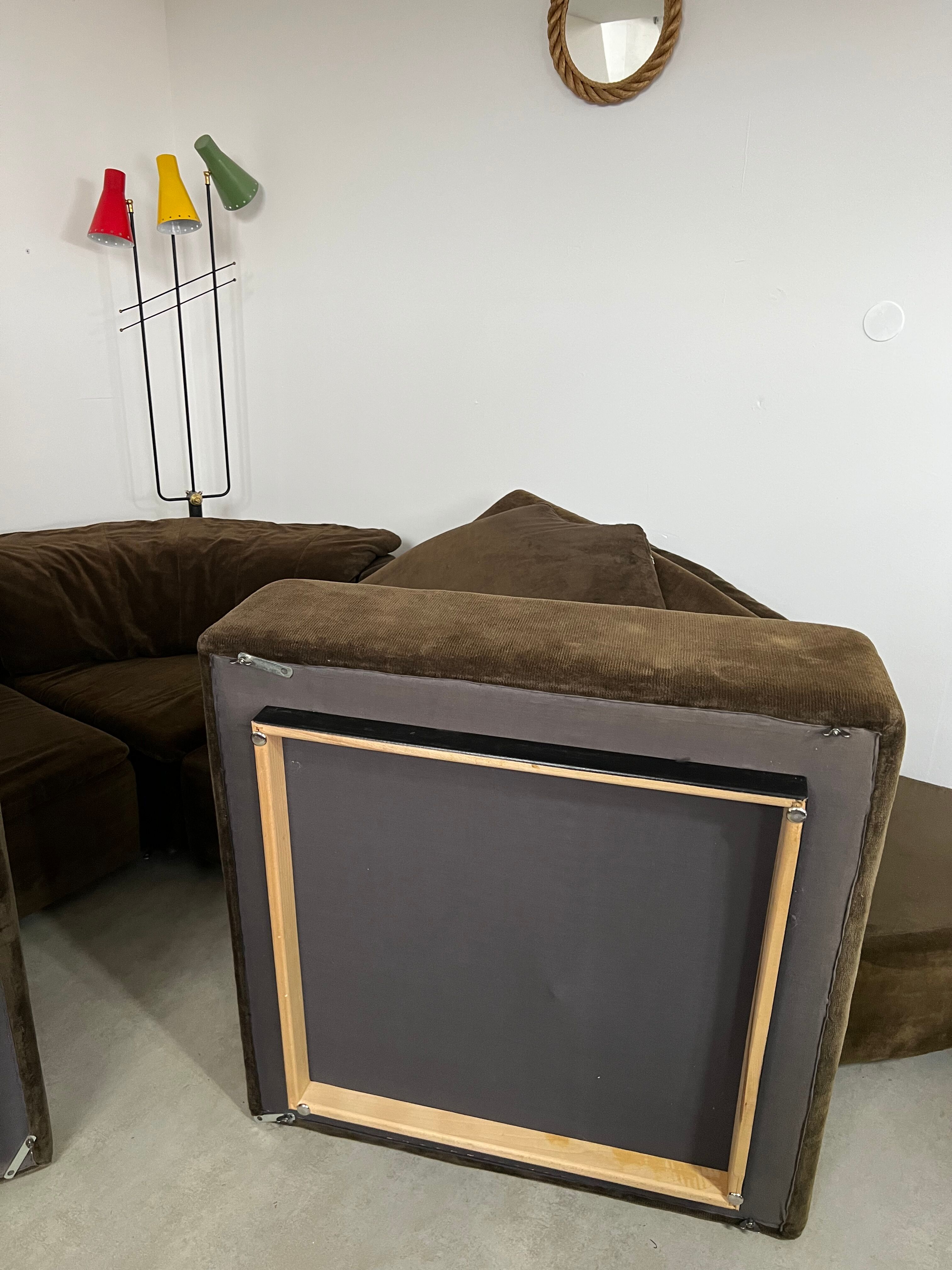 Old vintage modular sofa 6 elements of the 70s velvet / design