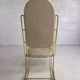 Rocking chair années 60 en laiton et simili cuir écru