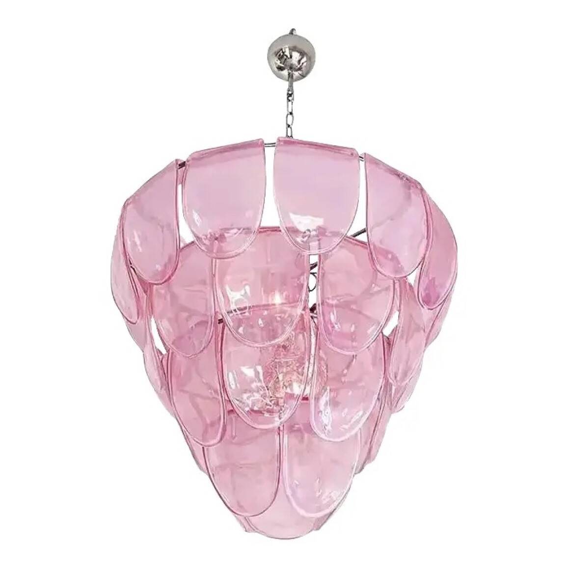 Chandelier en verre de Murano rose à pétales, italien, milieu du siècle.