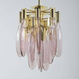 Italian chandelier in brass with tear-shaped Murano glass, 1970s