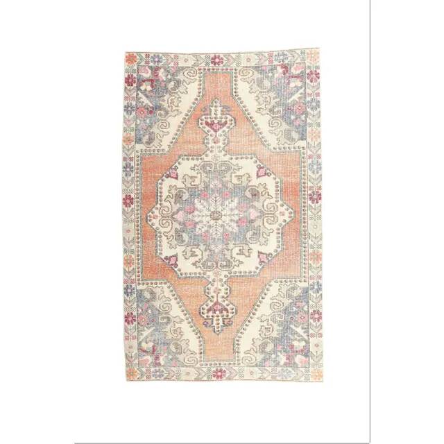 Vintage Turkish hand-knotted geometric runner 132x221