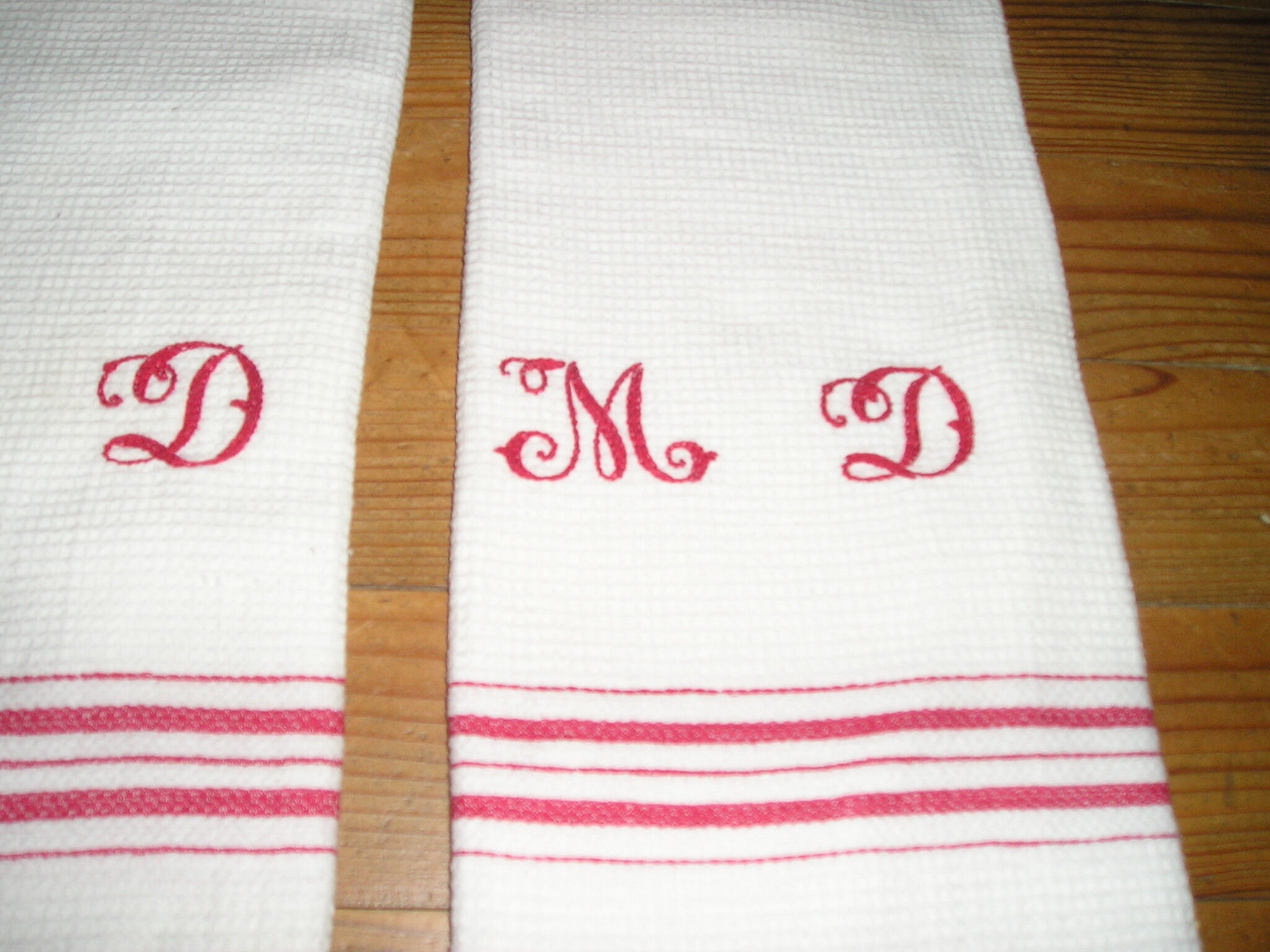 Set of 3 honeycomb towels, MD cross stitch monogram