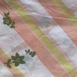 Nappe en Tergal à rayures orange et fleurs kaki vintage 1970
