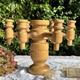 Vintage Scandinavian Candle Holder in Natural Wood, 60s Design - 7 Candles