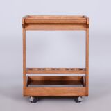Chariot restauré du milieu du siècle, acajou, verre, polonais ressuscité, Tchéquie, années 1960