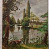 Old oil painting on wood from the 50s