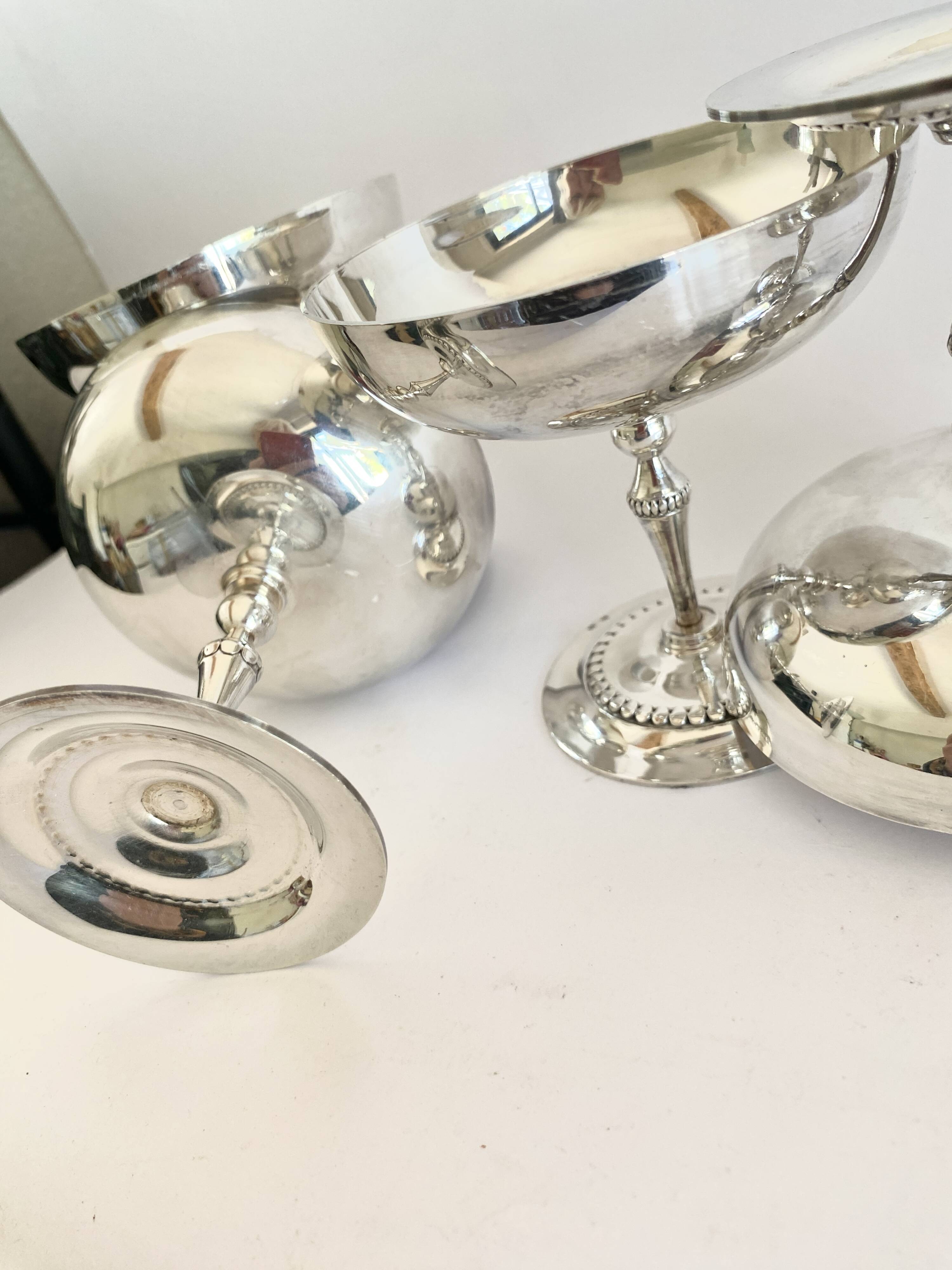 8 silver metal ice cream cups with punches