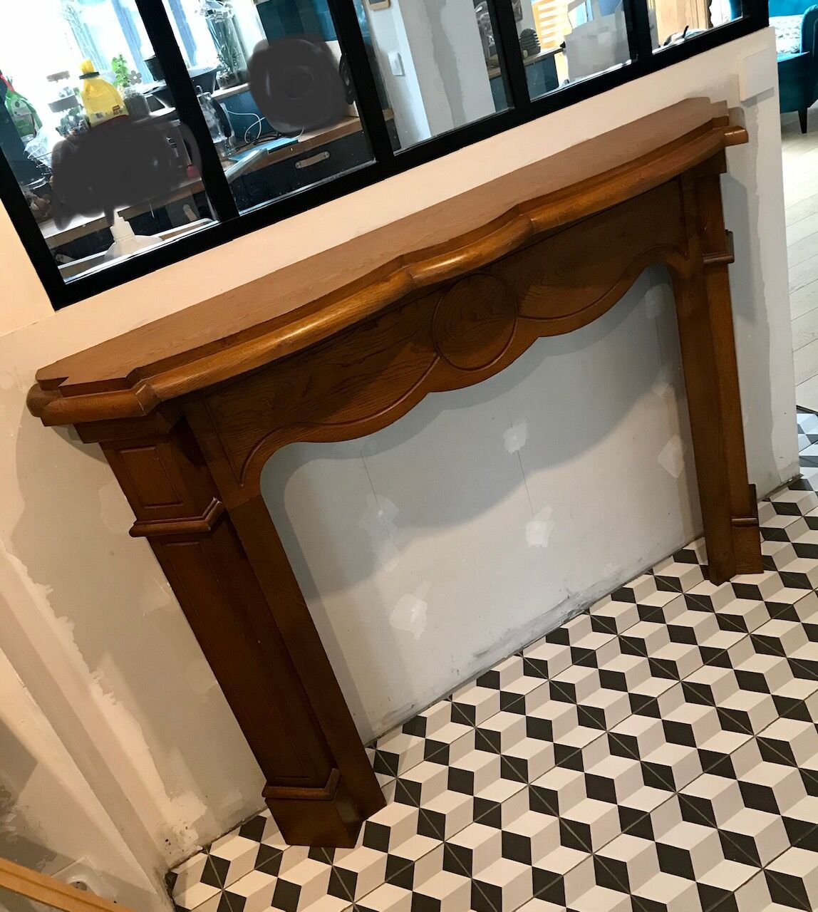 Louis XV-style oak mantelpiece