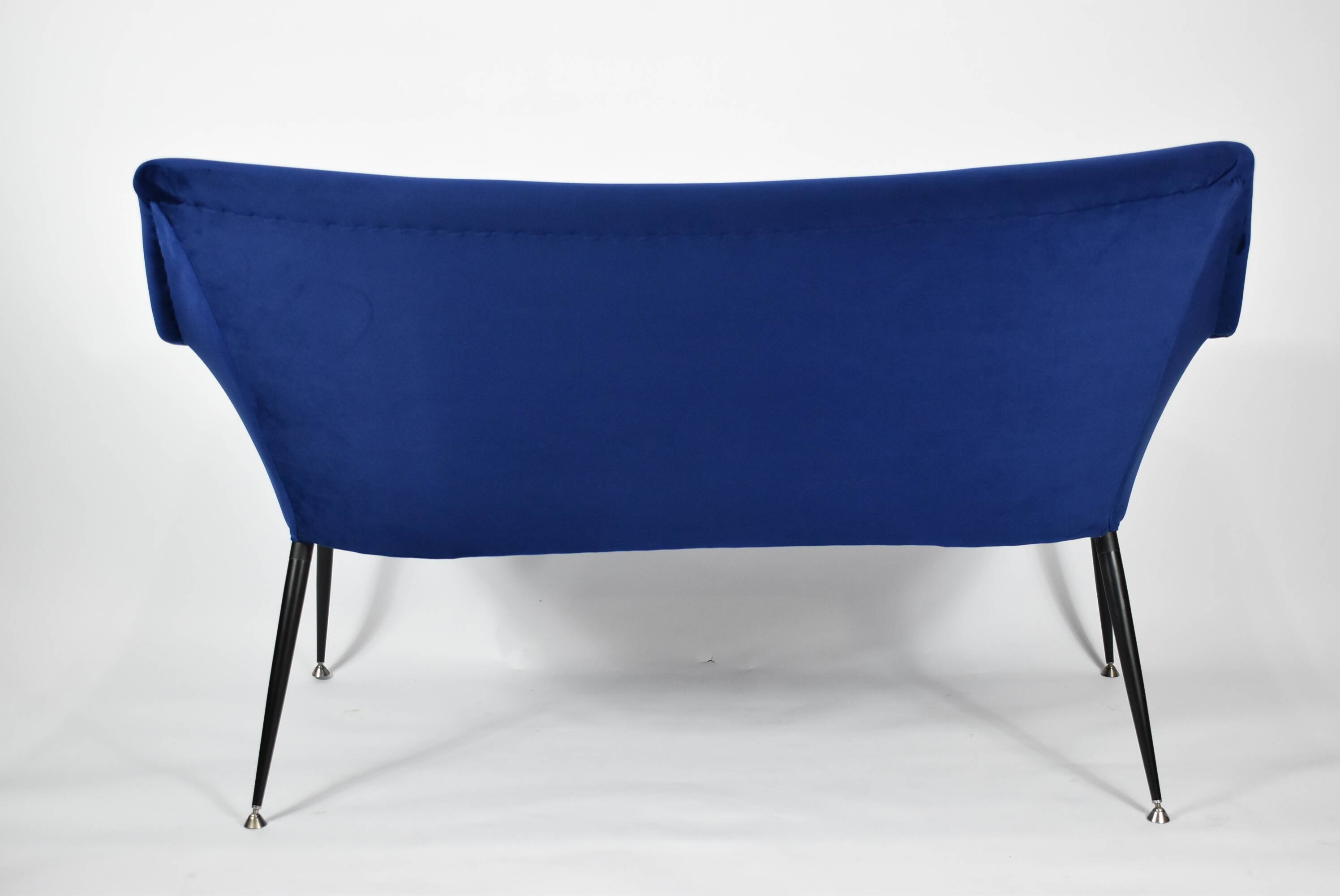 Two-seater vintage sofa, german democratic republic, 1960, navy blue, velvet