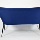 Two-seater vintage sofa, german democratic republic, 1960, navy blue, velvet