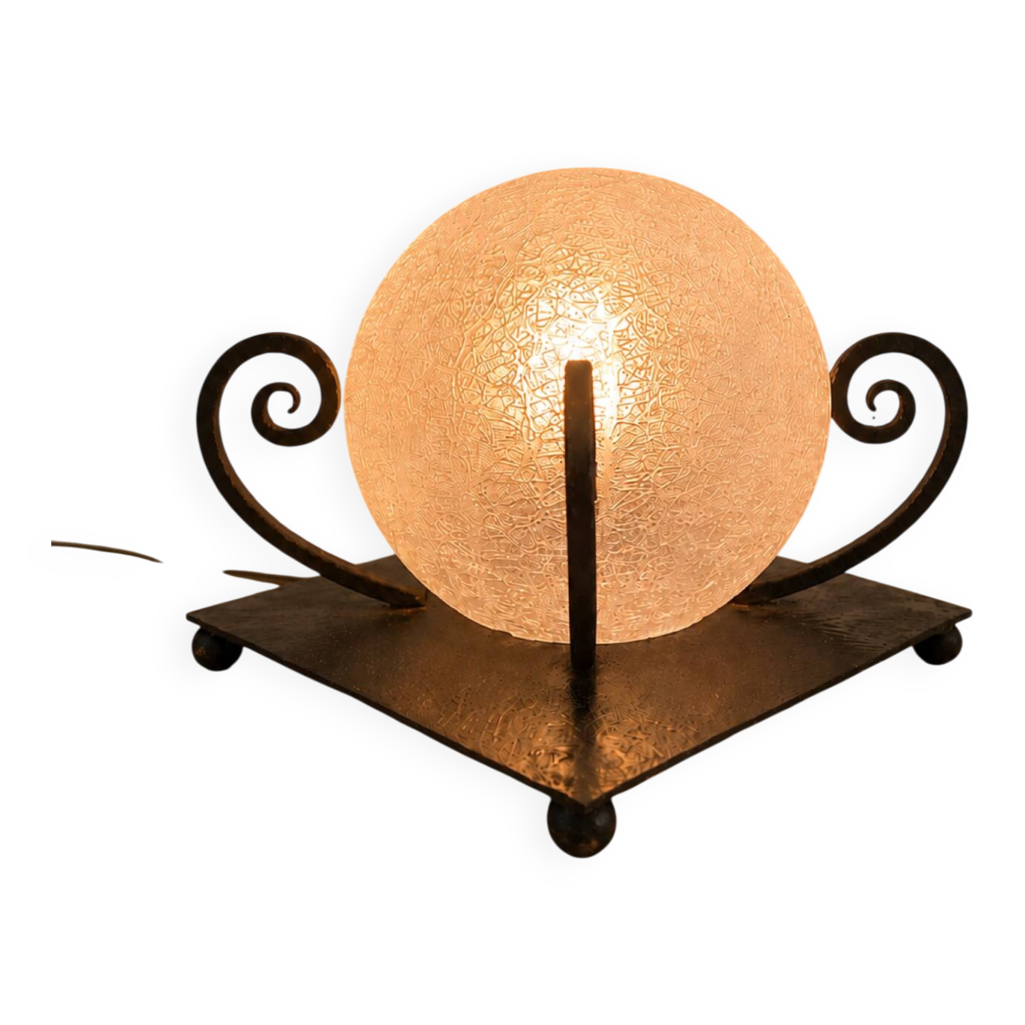 Lampe fer forgé art déco verre craquelé