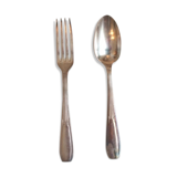 Old silver metal spoon and fork