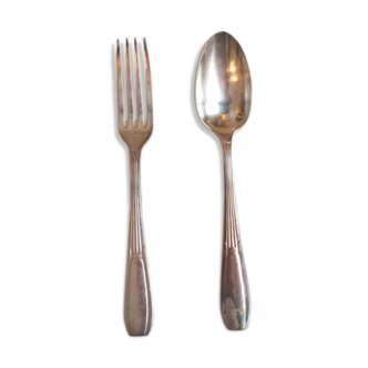 Old silver metal spoon and fork