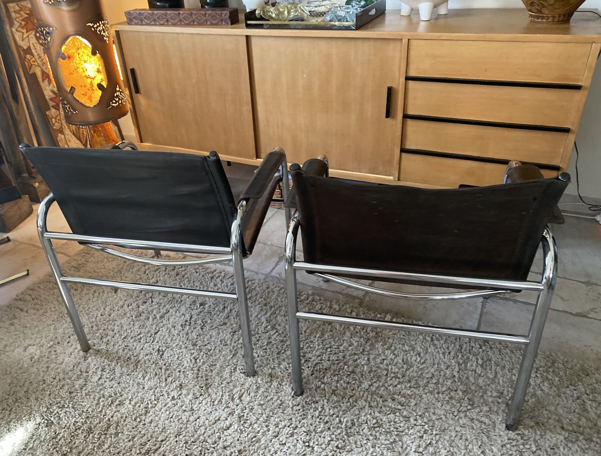 Pair of Klinte armchairs, Tord Bjorklund style, in brown leather, 1980