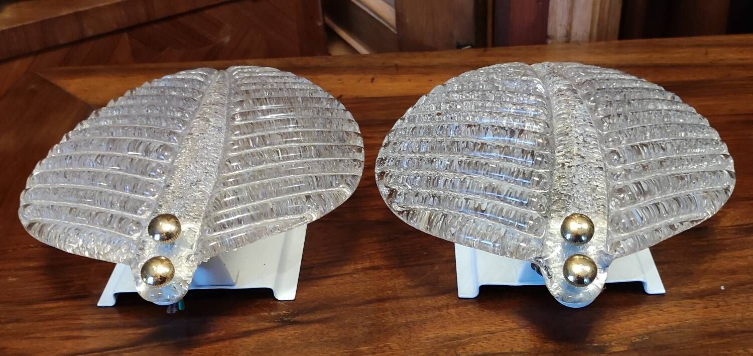 Pair of vintage Barovier and Toso Murano glass leaf wall lights