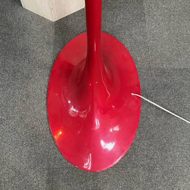 Red arc floor lamp with oval tulip base - italy 1970's