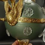 3-light chandelier with swan heads, Empire style - bronze & glass
