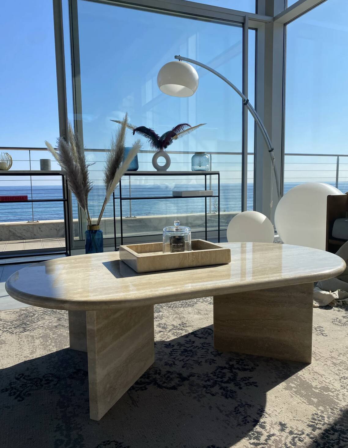Table basse rectangle format oblong 100% Travertin Romain