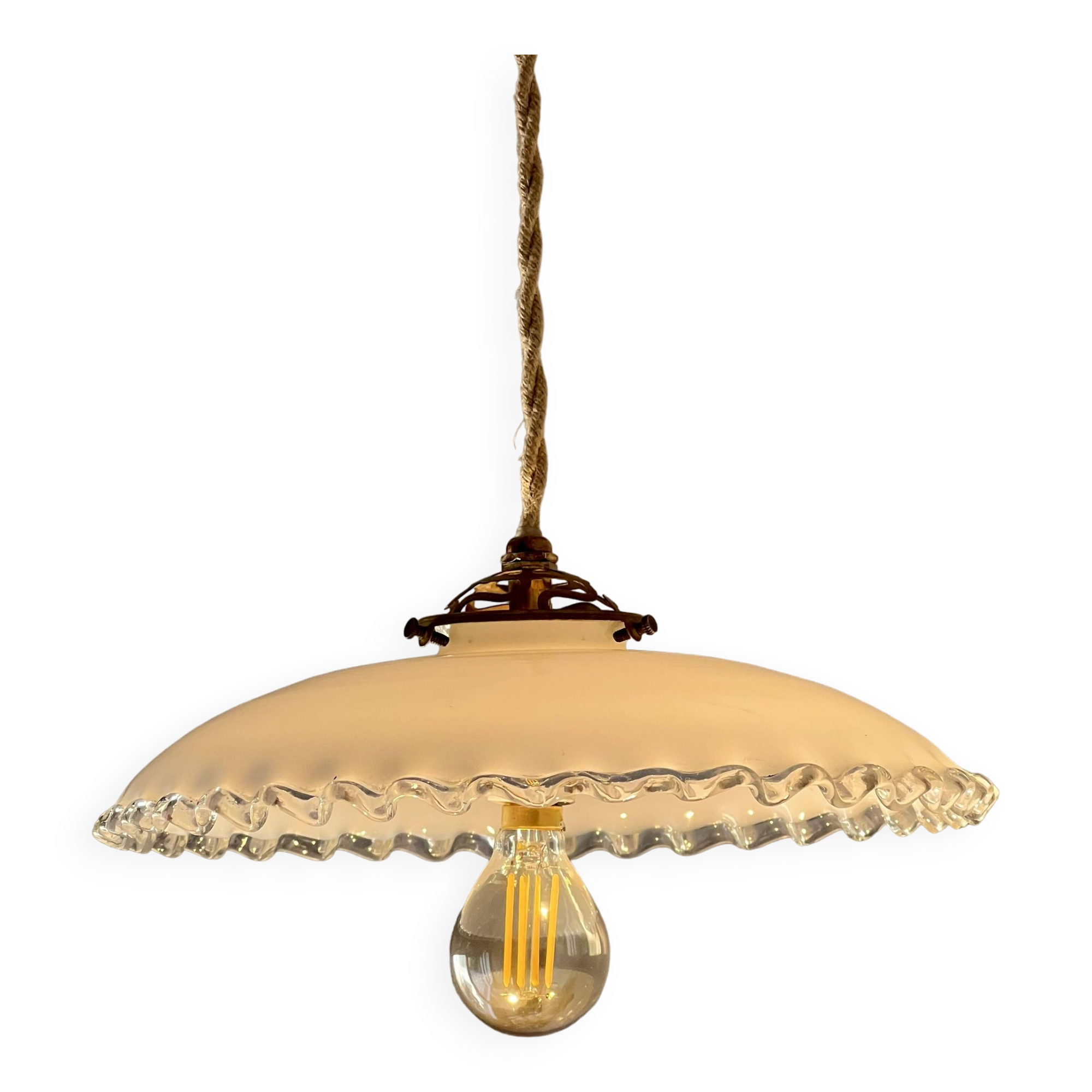 Opaline dentelée et bombée ancienne style bistrot fil corde