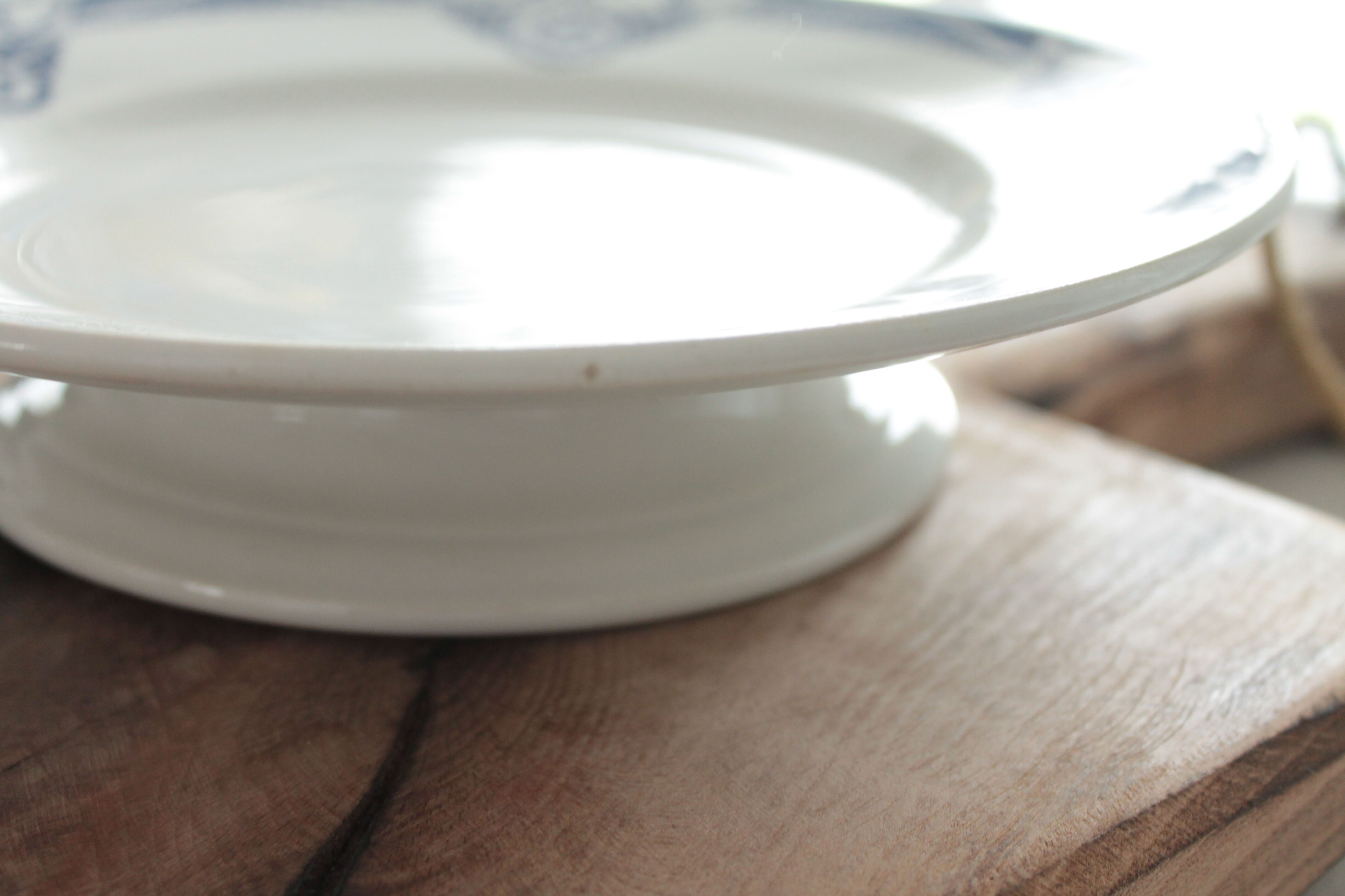 Antique French Art Deco blue & white pedestal cake dish