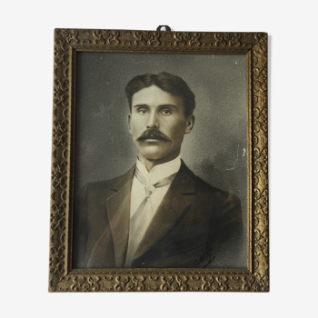 Authentic old photograph portrait of a handsome man with mustache 1920 - 1930