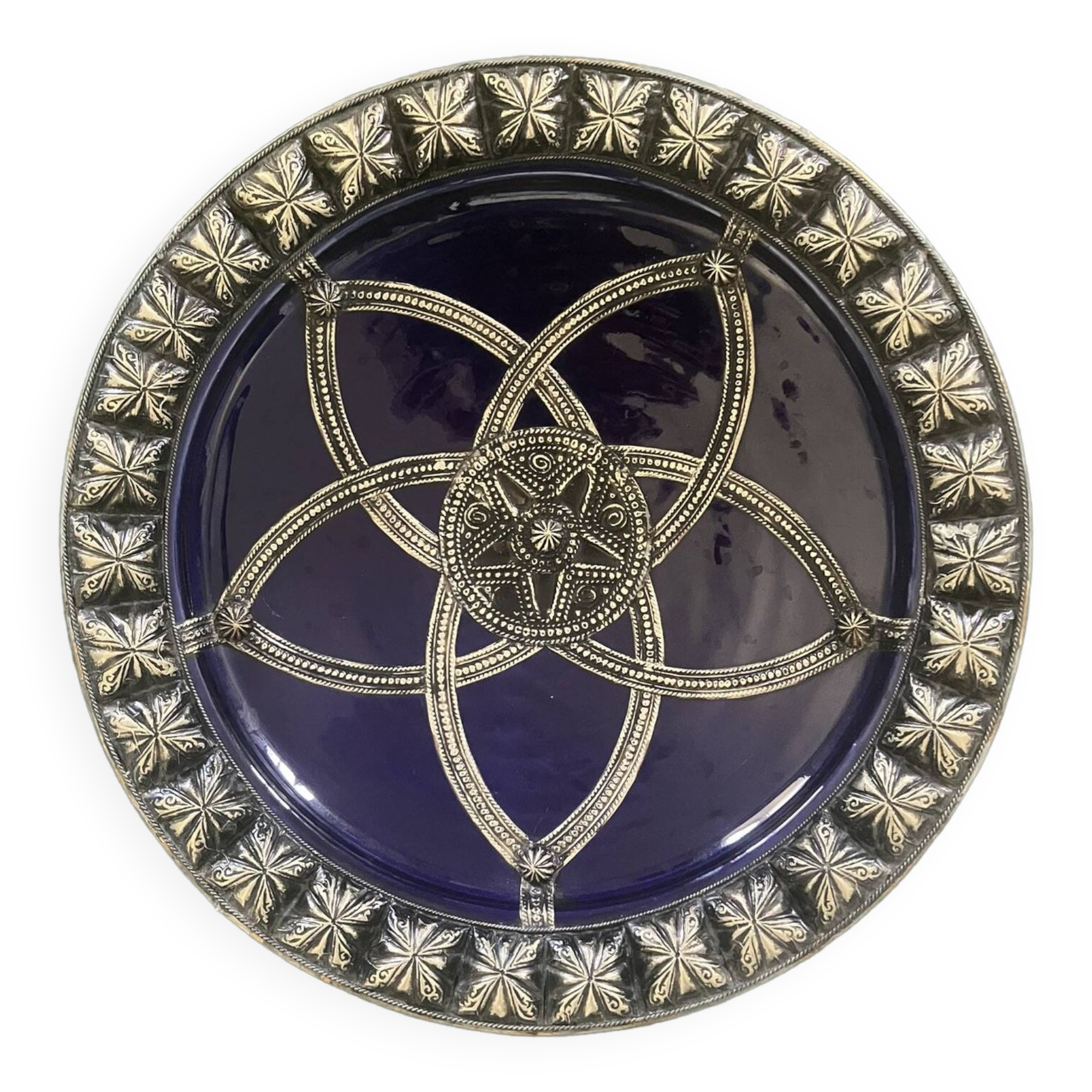 Moroccan ceramic and silver iron dish
