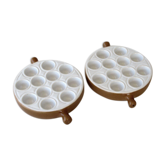 Emile Henry snail service - 2 Pans 12 holes - Brown caquelons