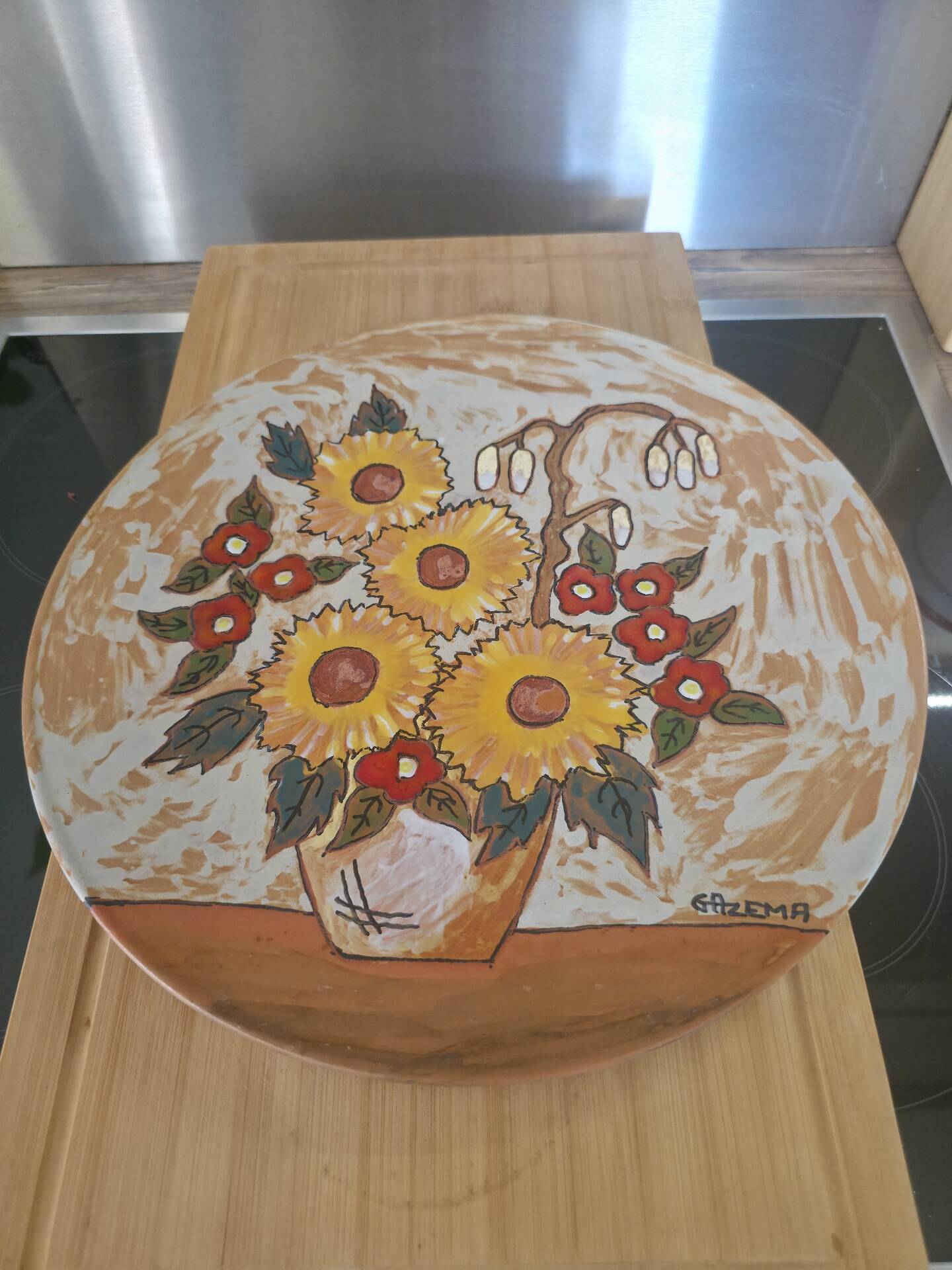 Vintage Vallauris Ceramic Large Plate 35 cm – G. Azema – Sunflower