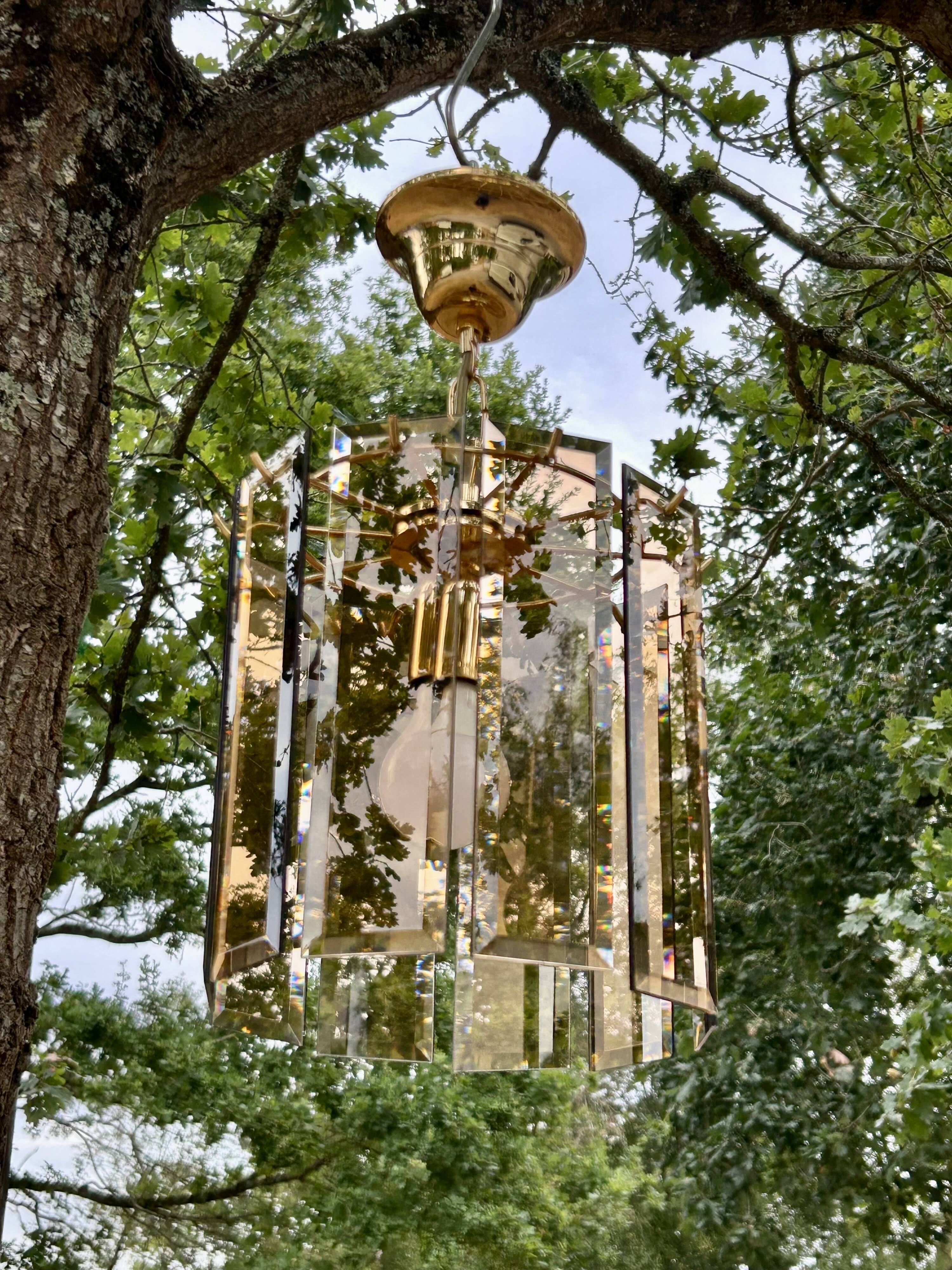 Suspension, smoked glass blade chandelier from the 1970s.