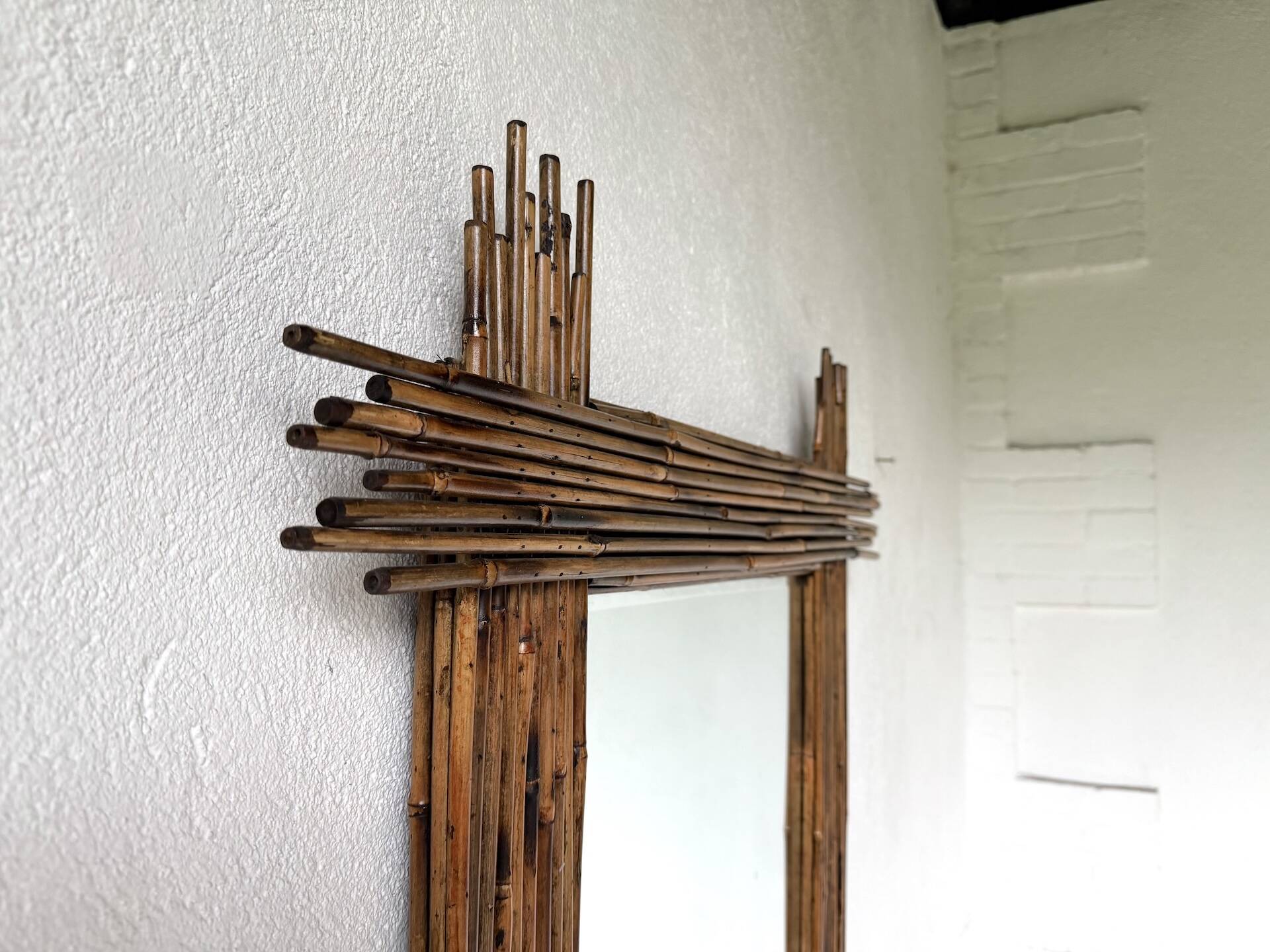 Pair of large vintage bamboo mirrors, 1970s