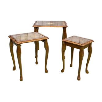 Suite of 3 English tables in yew from the 60s
