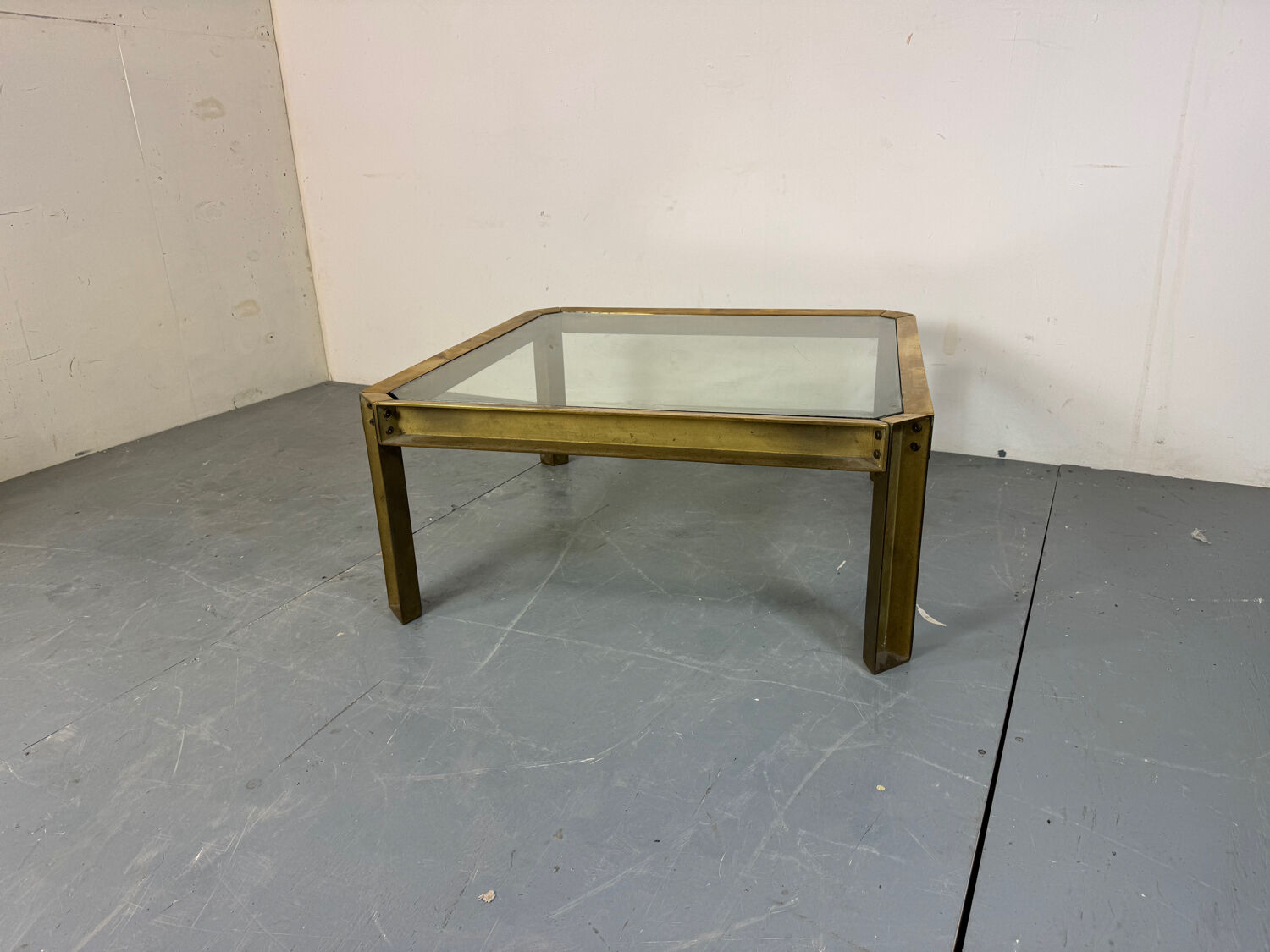 Brutalist Brass T09 coffee table by Peter Ghyczy 1970