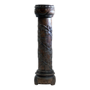 Pedestal plantstand, colum mahogany, handcarved wood, 1950s