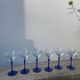 6 blue glass cocktail glasses, 1980