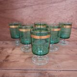 6 verres à eau à pied vert émeraude liseré doré Luminarc